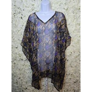 Womens OSFA Cover‎ Up/ Top/ Blouse, Dress Up Dress Down Snake Pattern, Metallic